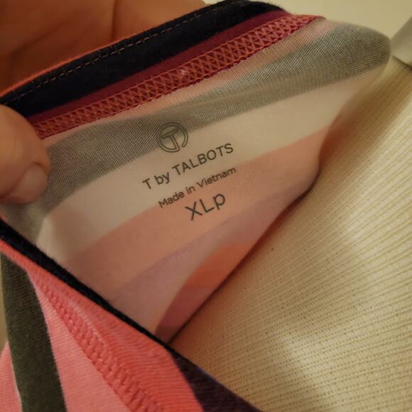 Striped Long Sleeve Cotton Modal Talbots XL Petite Pink Purple Brown Stretchy - Picture 7 of 7